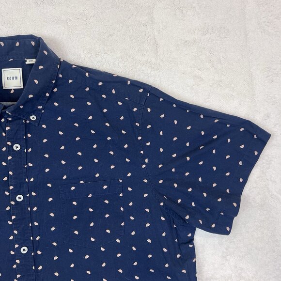 Men's Short Sleeve Button Up Shirt‎ XXL ROWM Navy Blue with Little Watermelons - Picture 6 of 9